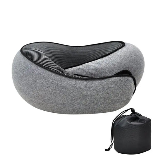 Memory Foam Travel Neck Pillow - U-Shaped Cushion for Airplane & Family Travel